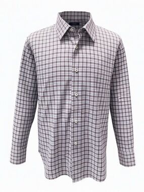 Tom James Men’s Button-Down Shirt. Purple, Gray, Black, White. 17” Neck